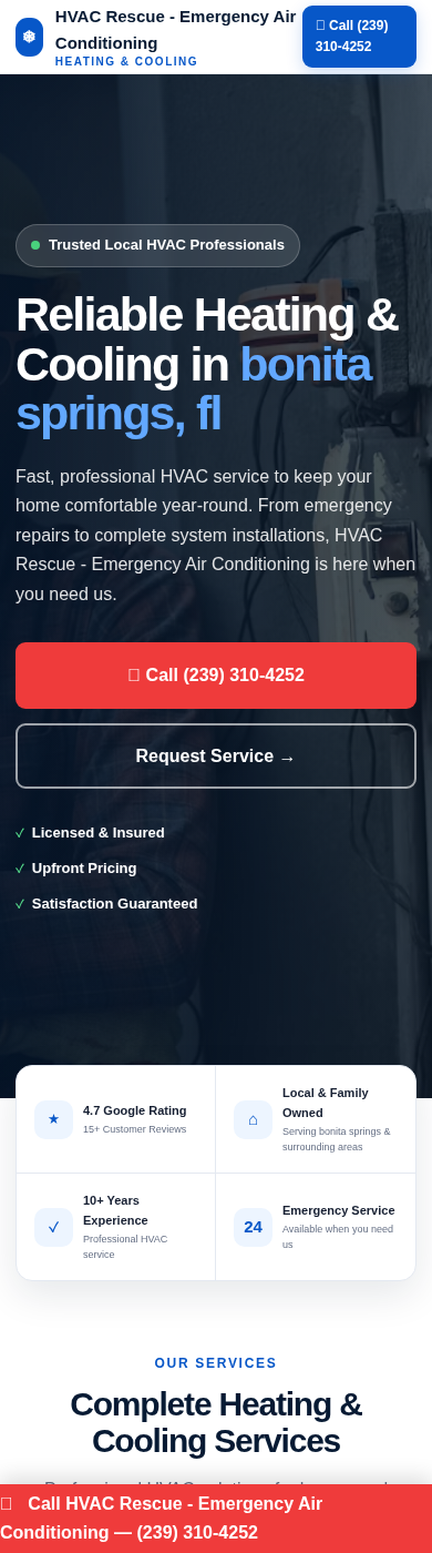 Demo build — mobile view of the HVAC company website preview